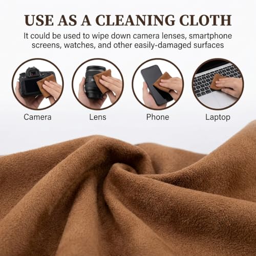 Image of ZORBES Camera Lens Wrap Cloth Protective Cover, Self Folding Camera Wrap with Soft Microfiber Lining, 45x45cm Anti Scratch DSLR Mirrorless Lens Protector Cloth for Camera Body, Lens & Gear, Brown