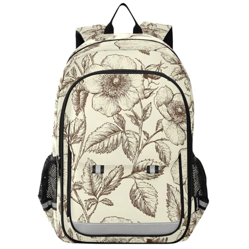 ALAZA Black Flower Vintage Laptop Backpack Purse for Women Men School Bag 17 Inch Bookbag Student Boys Girls Travel Casual Daypack