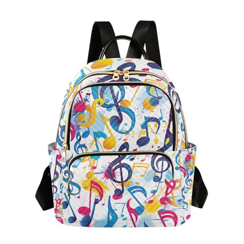 ALAZA Small Backpack Purse for Women Teen Girls Colorful Music Notes Quilted Backpack Fashion Bookbag Mini School Daypack Ladies Everyday Purses Shoulder Bag