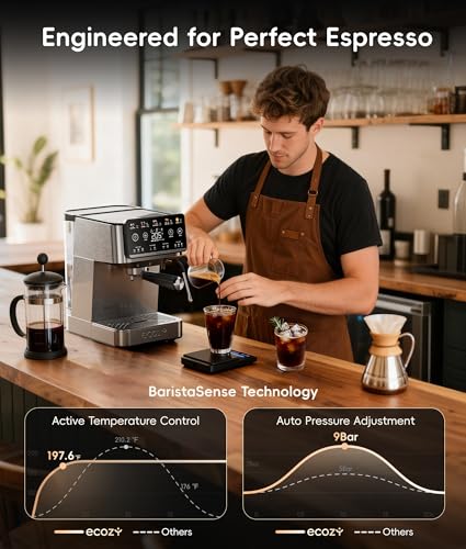 Image of ecozy 4-in-1 Espresso Machine and Coffee Maker Combo with Milk Frother, All in One with Cold Brew & Over Ice, Interactive Touch Screen, Brezzano Elite Series for Cappuccinos, Lattes, Americanos