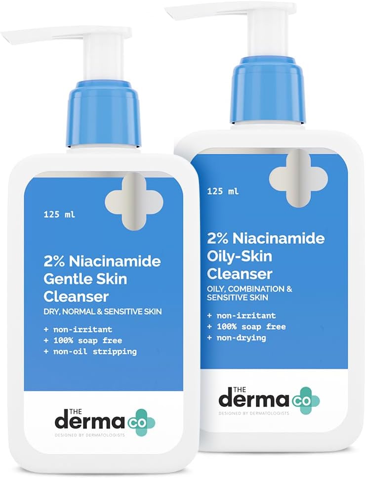 The Derma Co 2% Niacinamide Cleanser Combo | Gentle Skin Cleanser and Oily Skin Cleanser | Non Irritant | 100% Soap Free | Gently Cleanses Makeup | 250 ml