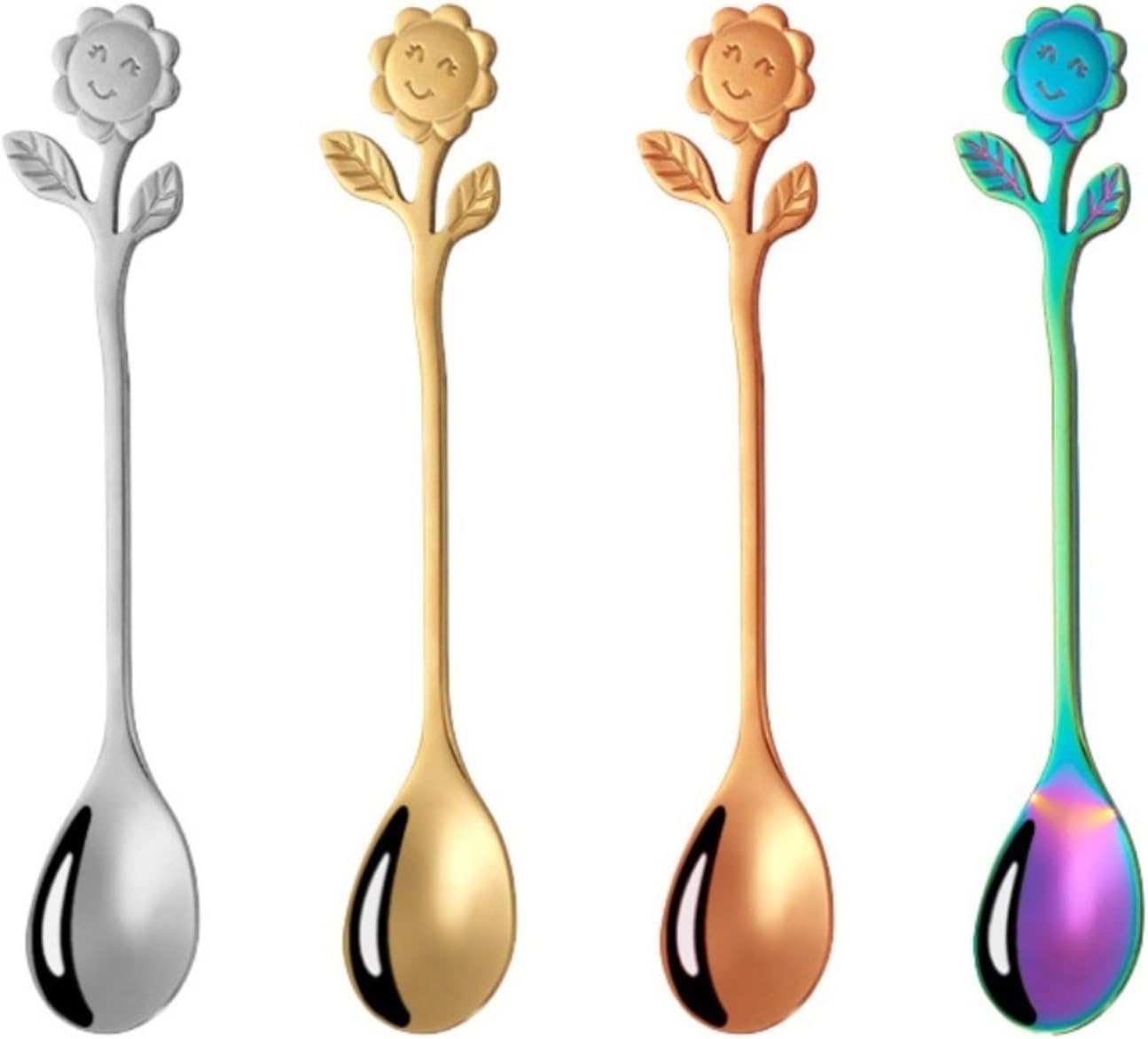 Spoons, Spoons 4-piece Set Of Stainless Steel Spoon Creative Cute Smiling Face Sunflower Coffee Spoon Dessert Stirring Honey Spoon
