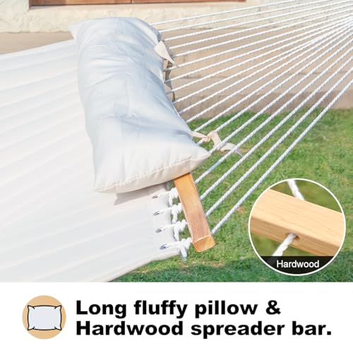 Image of GAFETE Hammock 2 Person Quilted Fabric Hammocks for Outside, Double 12ft Hammocks with Spreader Bar, Large Removable Pillow, Storage Bag, Carabiners, Max 475 lbs Capacity (Dune Beige)