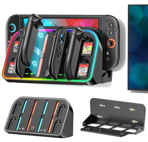Stazione di Ricarica a Parete per Nintendo Switch 2, Staffa di Montaggio a Parete per Nintendo Switch 2, Caricatore da Parete per Joy-con 2 con 7 luci RGB, Accessori per Switch 2