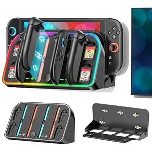 Switch 2 Wall Mount Charging Dock for 2025 Joycon 2, Wall Mount Kit Shelf for Nintendo Switch 2 Accessories, RGB Charger Dock Station with 4 Game Storage Holder for Nintendo Game Console Holder Stand