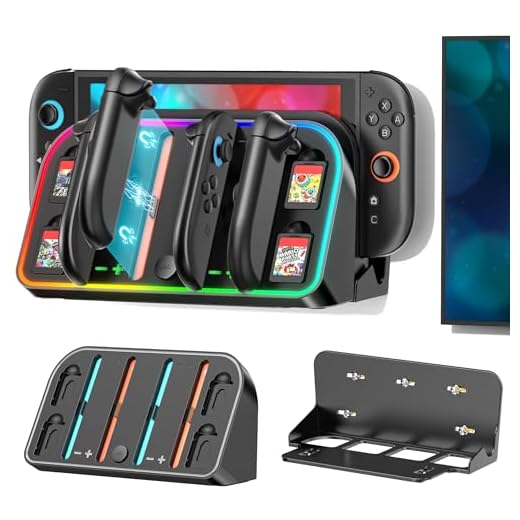 Switch 2 Wall Mount Charging Dock for 2025 Joycon 2, Wall Mount Kit Shelf for Nintendo Switch 2 Accessories, RGB Charger Dock Station with 4 Game Storage Holder for Nintendo Game Console Holder Stand