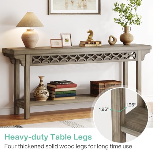 Tribesigns 70.8-Inch Solid Wood Long Console Table, Farmhouse Entryway Table with Storage, Narrow Sofa Table Grey Couch Table for Living Room Entryway Hallway (Gray)