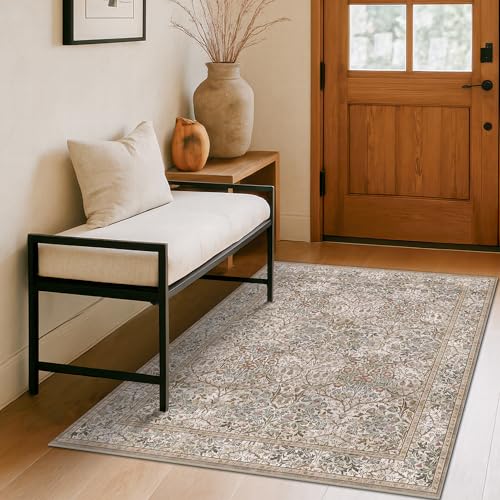 Vintage 4x6 Entryway Rug, Washable Area Rugs for Mudroom,