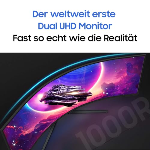 Samsung Odyssey Neo G95NC Curved Gaming Monitor, 57 Zoll, VA-Panel, 7.680 x 2.160 Pixel, Quantum Mini LED, Freesync Premium Pro, Bildwiederholrate 240 Hz, Reaktionszeit 1 ms (G/G), Weiß