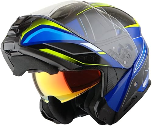 Casco modular de cara completa para motocicleta Martian con visor desplegable doble y protector solar HG362 Azul Amarillo