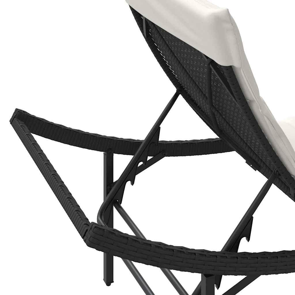 Juego de 2 tumbonas de ratán sintético con cojines en color negro | Cómoda tumbona de jardín para terraza y balcón con respaldo ajustable en 3 posiciones y cojines acolchados suaves.