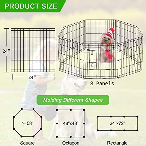 Pet Dog Playpen Foldable Puppy Exercise Pen Metal Portable Yard Fence for Small Dog & Travel Camping 8 Panel-24& 24… - Image 6