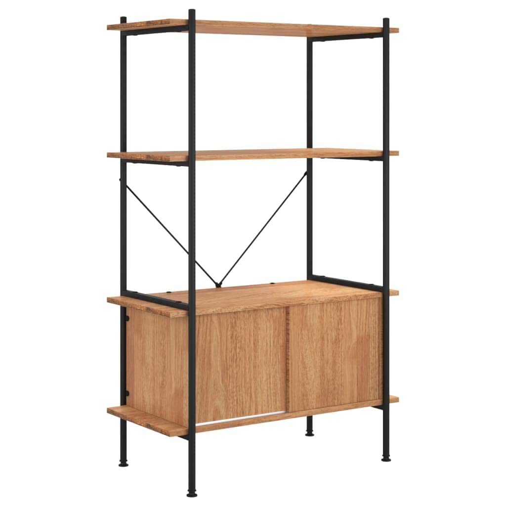 Scaffale con 4 ripiani e armadio, libreria 80 x 40 x 130 cm, in legno e acciaio, scaffale portaoggetti per soggiorno e ufficio, marrone chiaro e nero