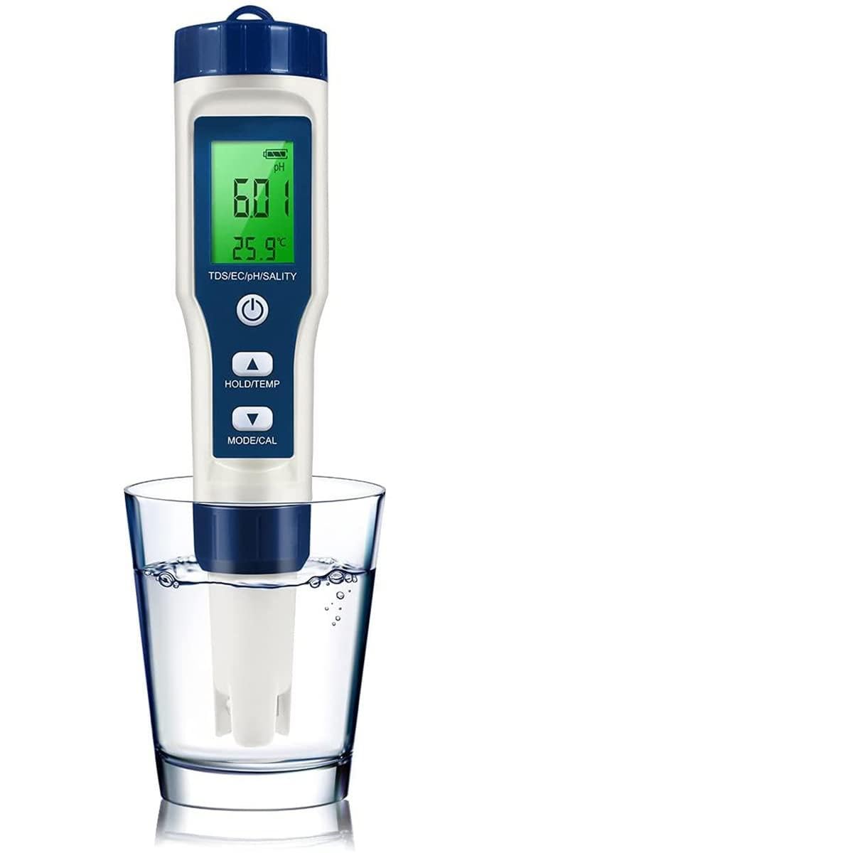 FUYGRCJ- Water Tester Water Quality Tester Digital pH Meter PH EC TDS Salinity Temp 5 in 1 Pen Meter Precise LCD Digital Multifunctional Water Quality Monitor Test for Aquarium Hydroponics(Blue)