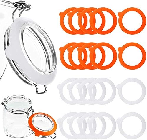 Kalolary 20 Pieces Replacement Rubber Seals Rubber Jar Gaskets, Leakproof Rubber Seals Reusable Airtight Rubber Gasket for Wide Mouth Glass Clip Top Jar CanningWhite, Orange