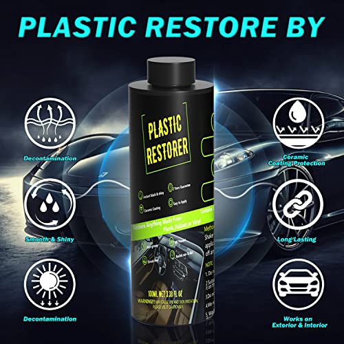 Plastic Restorer For Cars, Ceramic Trim Coat Kit Quick Plastic Trim Restorer, Automotive Interior Plastic Part Ceramic Coating With Sponge And Nozzle, Resists Water, Uv Rays, Dirt, Not Dressing, 200Ml #TOP1
