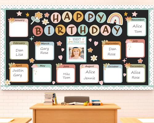 Boho Birthday Classroom Decor Happy Birthday Bulletin Board Decorations Set Boho Rainbow Bulletin Board Decor Classroom Chart Wall Decoration Cutouts for School Calendar Border Supplies