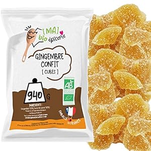 Les Papoteuses | Bio kandierter Ingwer in Würfeln 940g | Bio-zertifiziert | Fairer Handel | 100% natürlich | Hochwertige kandierte Früchte | Ohne Konservierungsmittel