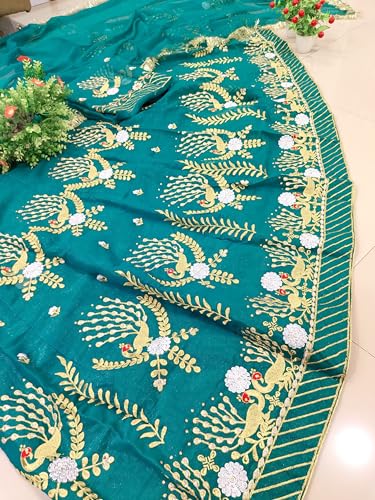 Image of Fancy Heavy Embroidery Work Shimmer Silk Semi-stitched Rajasthani Poshak Rajputi Lehenga Choli For Women