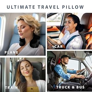 Total Pillow Donut Pillow for Airplane & Travel, Sleeping Neck Pillow, Microbead Comfortable Pillow for Neck, Head, Back, Lumbar & Pelvic Support, Twists to Many Positions - Black