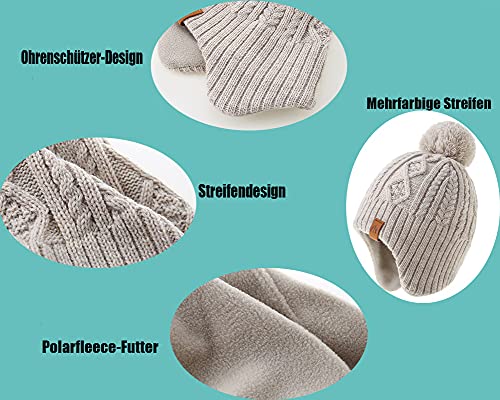 Image of LMLALML Boys Winter Hat Earflap Knitted Beanie for Kids Warm Fleece Lined Thicken Hat for Baby
