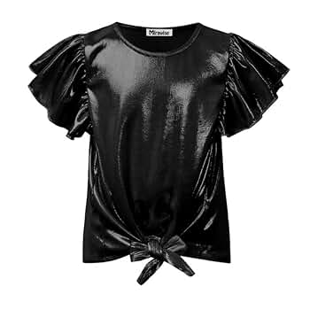 andmary♥Mew frill tops black Amazon.com: Mirawise Girls Tie Front Shirts Metallic Tops