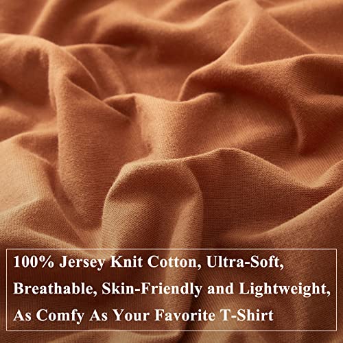 Eavd Boho Caramel Pumpkin Duvet Cover Queen Soft 100% Jersey Knit Cotton Rust Pumpkin Bedding Set Modern Simple Terracotta Comforter Set 1 Duvet Cover With 2 Pillowcases Zipper Closure #TOP3