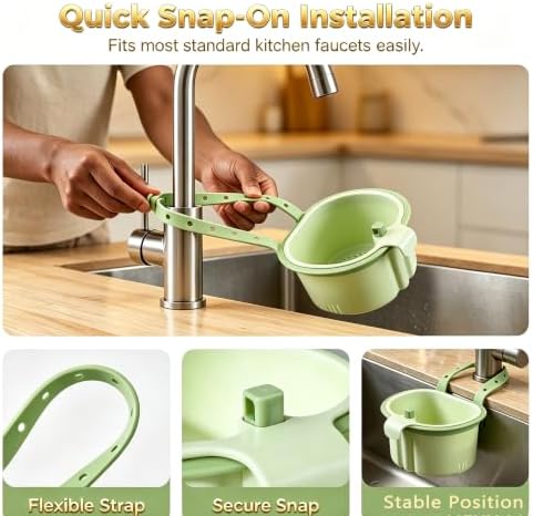 Hanging Sink Strainer Basket with Openable Bottom Cover, Kitchen Faucet Hanging Strainer, Press Automatic Dumping Basket (Green) - 2