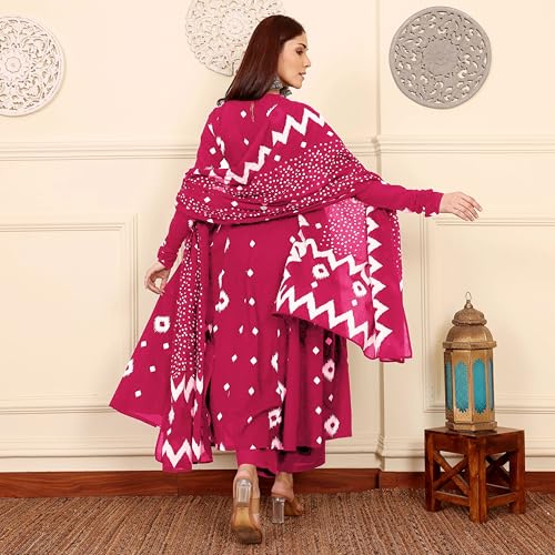 Image of ANNI Designer | Rayon Anarkali Printed Kurta with Pant & Dupatta | Cotton Kurta Set for Women | Stylish Co-Ord Set with Dupatta Ethnic Dress for Women
