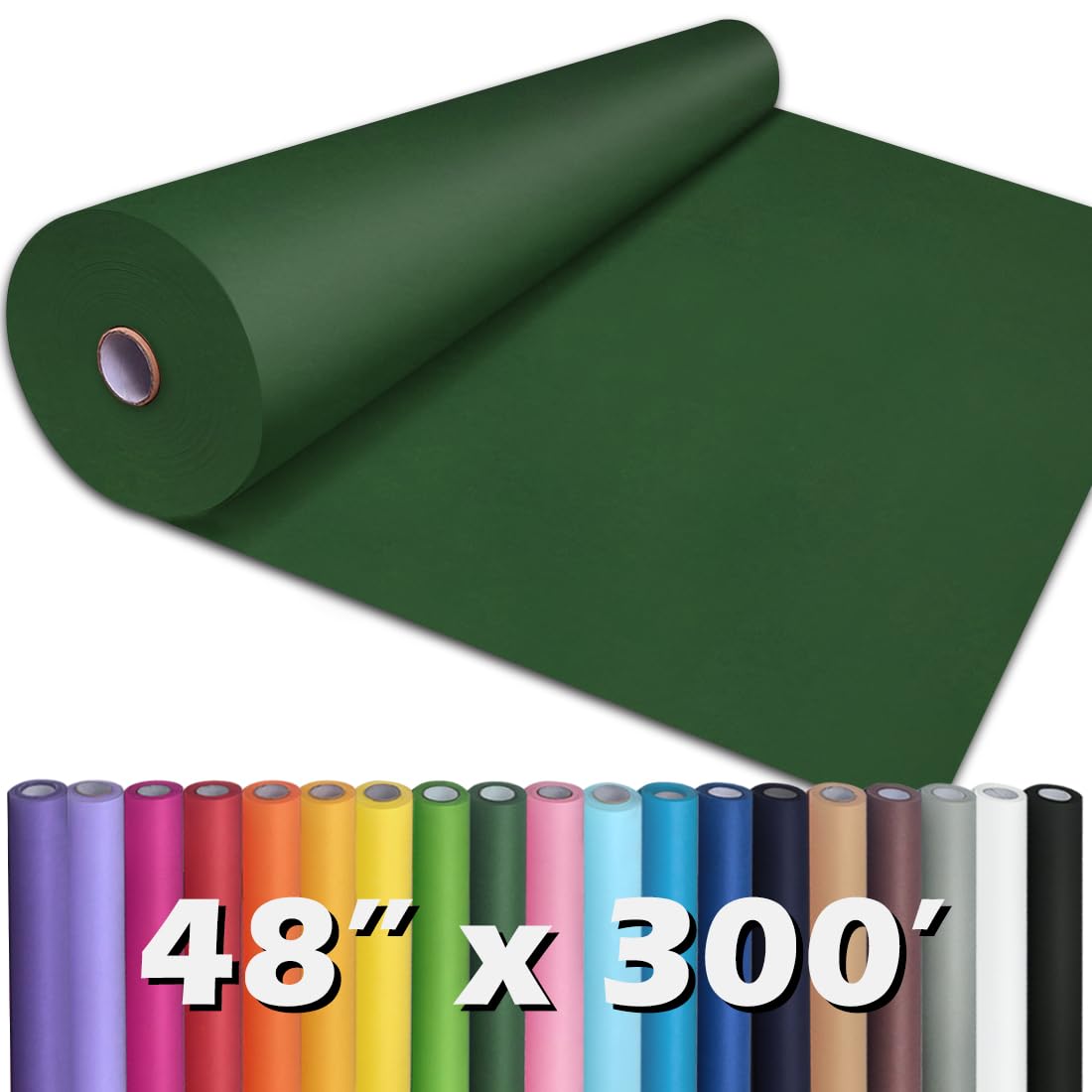 PerkHomy Dark Green Kraft Paper Roll 48" x 3,600" (300') for Gift Wrapping Bouquet Flower Art Painting Craft Writing Packaging Shipping 80GSM 55LB (Dark Green, 48" x 300')
