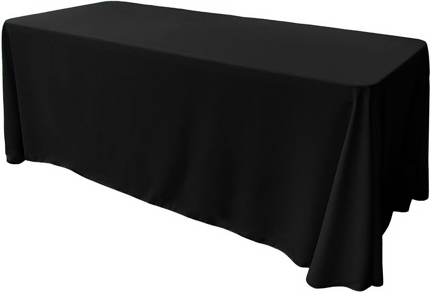 New Creations Fabric & Foam Inc 84" Wide by 108" Long Rectangular Polyester Poplin Seamless Tablecloth, Rounded Corners, Black