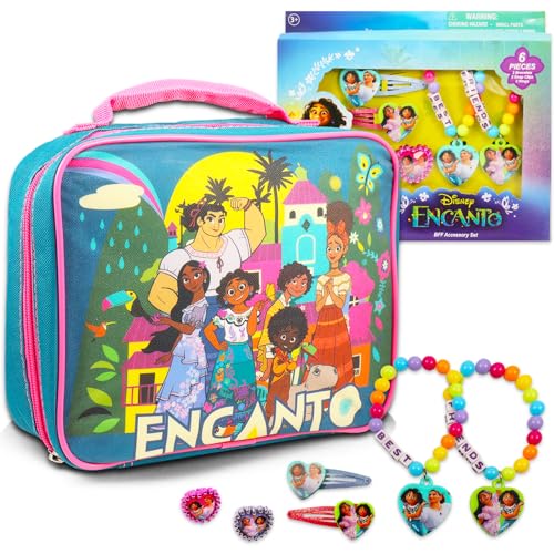 Disney Encanto Gift Set for Girls - Bundle with Encanto Lunch Bag Plus Encanto Accessories Set with Bracelets, Hair Clips, and Rings | Encanto Birthday Gifts