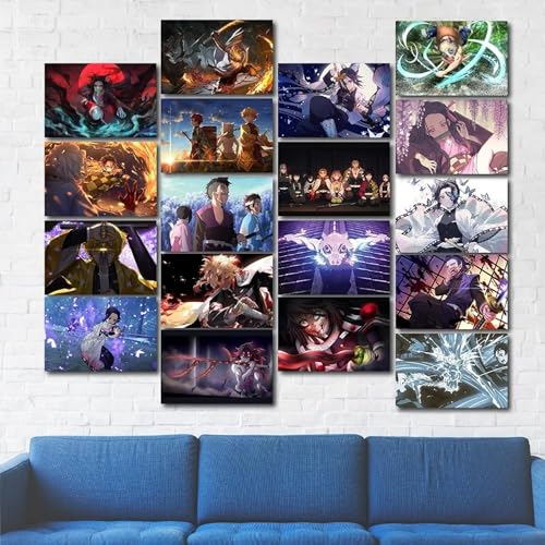 Image of ATEVON Anime Wall Collage Kit Pack of 18 Small Posters 6x4 Inches Japanese Anime Aesthetic Room Decor Featuring Tanjiro Nezuko Zenitsu Inosuke and More