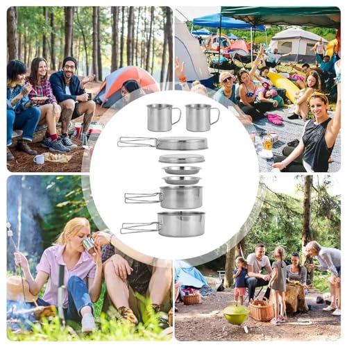 Camping Cookware Mess Kit,8pcs Cooking Gear for Outdoor,Cooking Equipment with Aluminum Pot and Pan Set,Stainless Steel Cup,Foldable Camping Pots for Trekking Hiking Picnic - Image 7