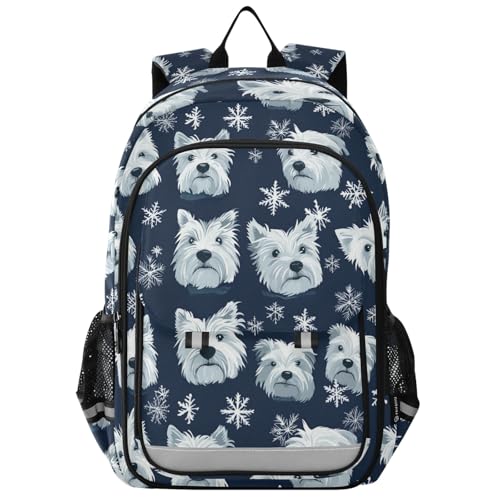 Sac à dos de voyage avec motif tête de chien blanc pour filles et garçons tendance