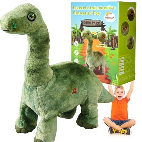 Laufender elektrischer Dinosaurier mit Gesang, grüner Brachiosaurus, der nickt, brüllt und wiederholt, was Sie sagen, Berührungs- und Tastensteuerung, die Augen werden rot, realistisches Haustier