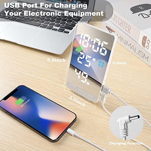 Yimmsoka Digital Alarm Clock,Led Clock Digital With Temperature Humidity,Desk Clocks For Office,Aesthetic Alarm Clock,Light Up Wall Clock,Bedside Clock With Usb Charger 6.7 Inch(White) #TOP3