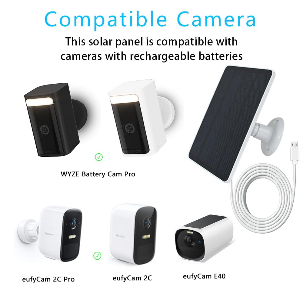 TEKCAM Pannello solare compatibile con WYZE Battery Cam Pro, confezione da 2 pannelli solari da 4 W con cavo di prolunga di ricarica micro USB da 3 m, per telecamera di sicurezza alimentata a batteria