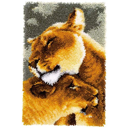 Tiermustern Knüpfteppich Knüpfmatte für Kinder und Erwachsene zum Selber Knüpfen Teppich Home Dekor/Geschenk Latch Hook Kit Child Rug,Lion,52x38cm/20x15inch Cover