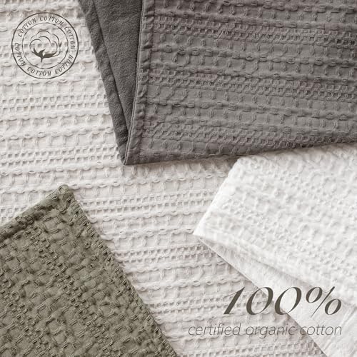 Image of Foindtower Set of 2 Decorative Cotton Waffle Weave Throw Pillow Covers Euro Shams Cushion Covers Accent European Pillowcase for Bed Couch Sofa Bedroom Living Room Home Decor 18x18 Inch Taupe Gray