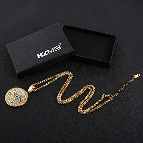 Hzman 18K Gold Plated Iced Out Eye Of Horus Egypt Protection Dog Tag Pendant Stainless Steel Necklace (Eye Of Ra) #TOP5