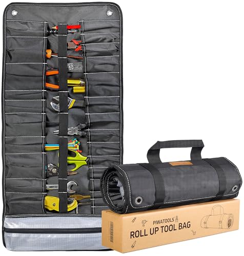 Piwatools Roll Bag26 Pockets, 1680D Oxford Cloth Tool Roll Bag, Perfect Gifts For Dad/Men/Him, Black, Unrolled- 29'X 14' Rolled-14'X 5'