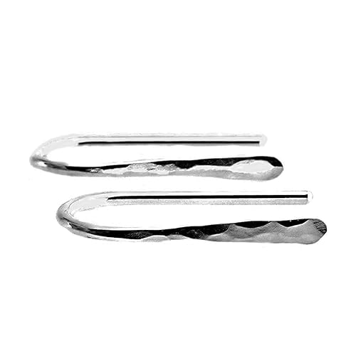 Threader Drop 13mm Arc Minimalist Huggie Hoop Piercing Earrings Horseshoe Wishbone Hoops (Sterling Silver 925/20 gauge D. Hammered)