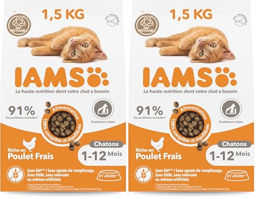 IAMS Advanced Nutrition - Croquettes Premium Chatons - Savoureuses complètes Equilibrées - Favorise la Croissance - Au Poulet Frais – sans OGM colorants...