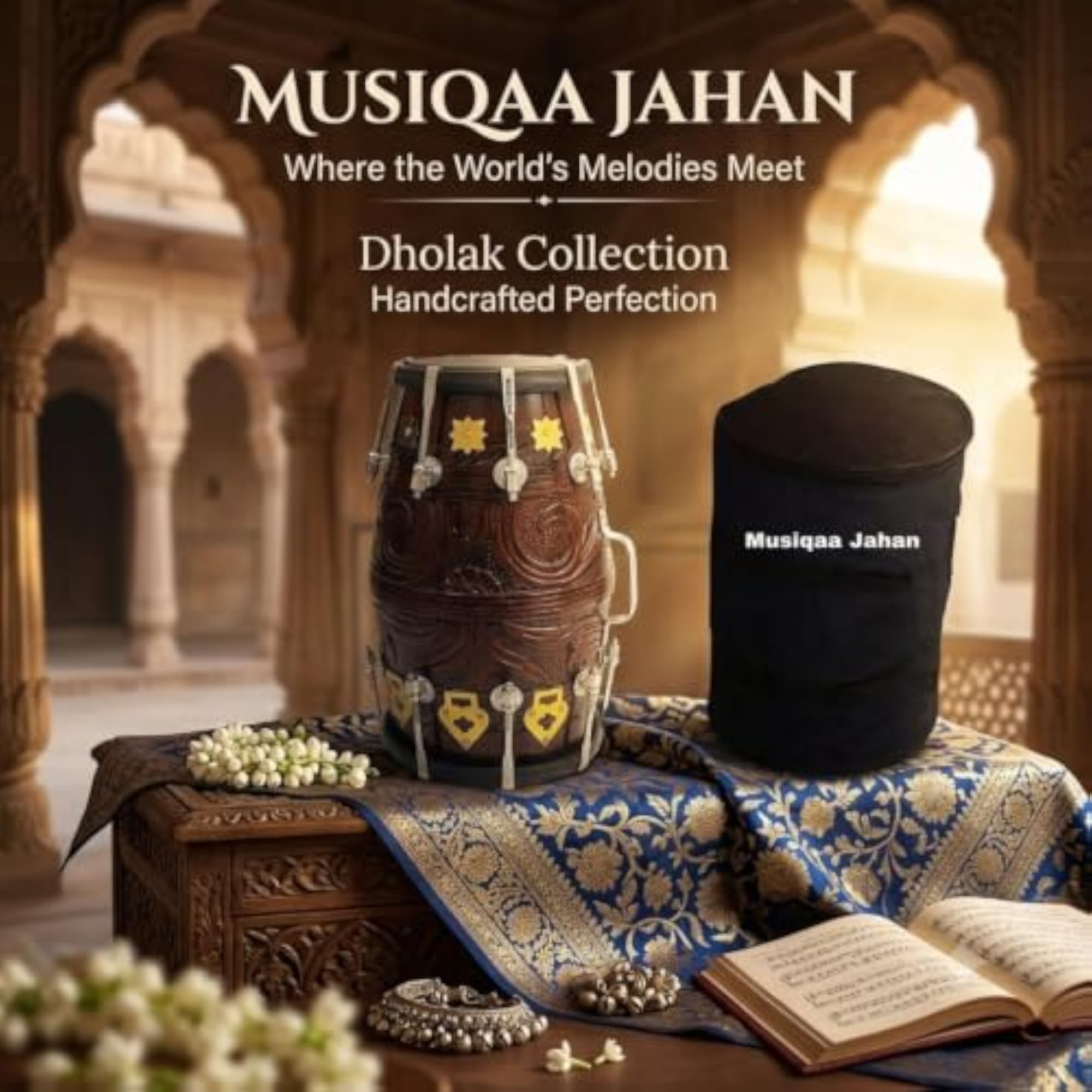 092 DHOLAK DRUM HAND INDIAN SHEESHAM WOOD & SPECIAL SKIN WITH BAG