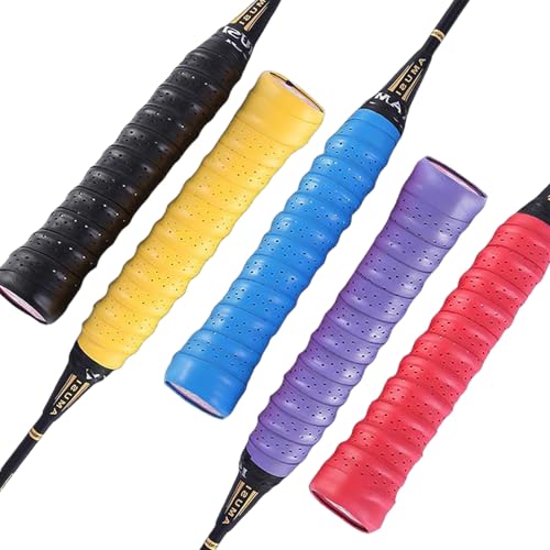 SHUXIA 5pcs Badminton Racket Grip Tape Anti Slip Overgrip,Super Breathable Perforated Grips,Badminton Grip Tape,Replacement Grip Tape Squash Grips for Tennis Racket,Badminton(5clolors,2.5 * 110cm)