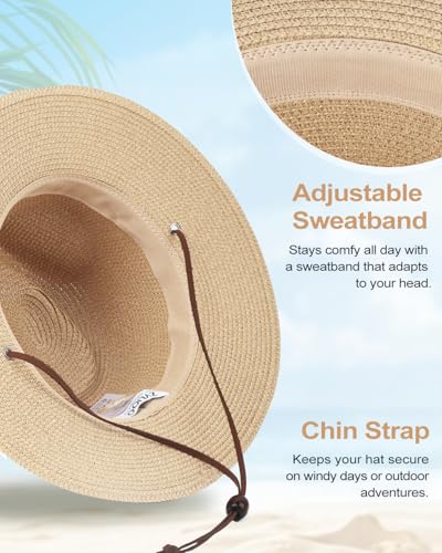 Image of Zylioo XXL Oversize Straw Sun Hat for Big Heads, Wide Brim UV Protection Panama Beach Hat, Summer Fedora with Lanyard