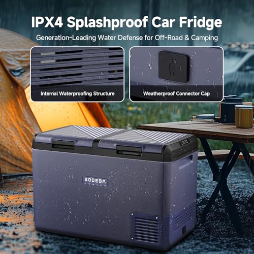 Image of BODEGACOOLER 12 Volt Refrigerator, 100QT(95L) IPX4 Waterproof Electric Cooler, Car Fridge Dual Zone APP Control with 12 /24V DC 110-240V AC, -4℉~68℉, Portable Freezer for Camping,Travel,RV,Road Trips