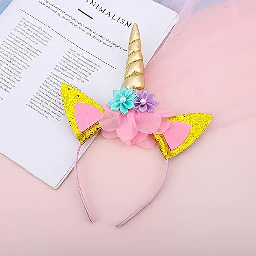 Diadema De Unicornio Y Orejas De Gato Con Rosas – Accesorio Brillante Para Fiestas Y Cumpleaños