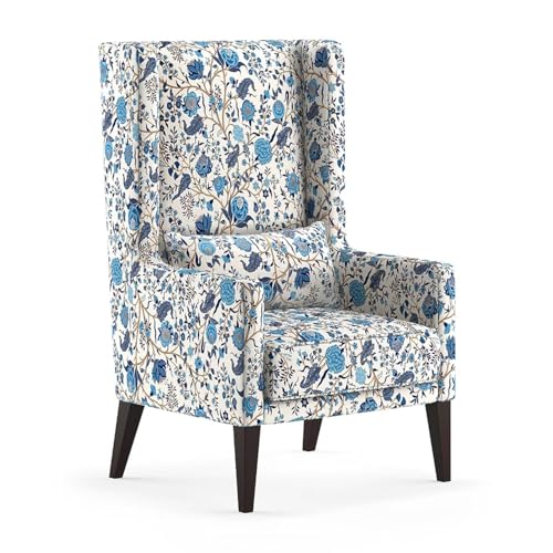 Image of Custom Decor Wooden Wing Chair Without Ottoman Stool | Wingback for Living Room | One Seater Sofa | High Density Foam | Accent Chair for Seating and Home Decor Furniture | (Japanese, Without Ottoman)